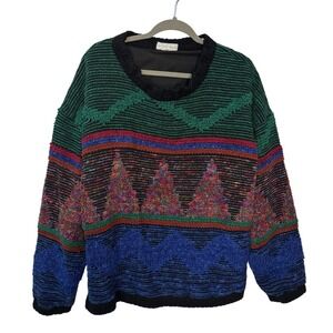 Vintage Allen Wah Sweater Mens L Tall Aztec Western Pullover 80s Made in USA
